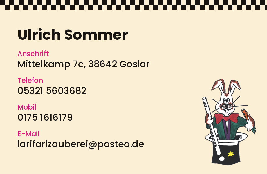 Kontaktdaten von Ulrich Sommer, Larifari Zauberei, Goslar.
